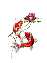 Load image into Gallery viewer, Koi and Red Lotus Print