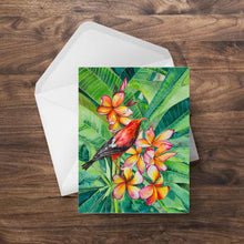 Load image into Gallery viewer, Honeycreeper and Plumeria Greeting Card