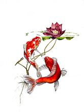 Load image into Gallery viewer, Koi and Red Lotus Print
