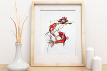 Load image into Gallery viewer, Koi and Red Lotus Print
